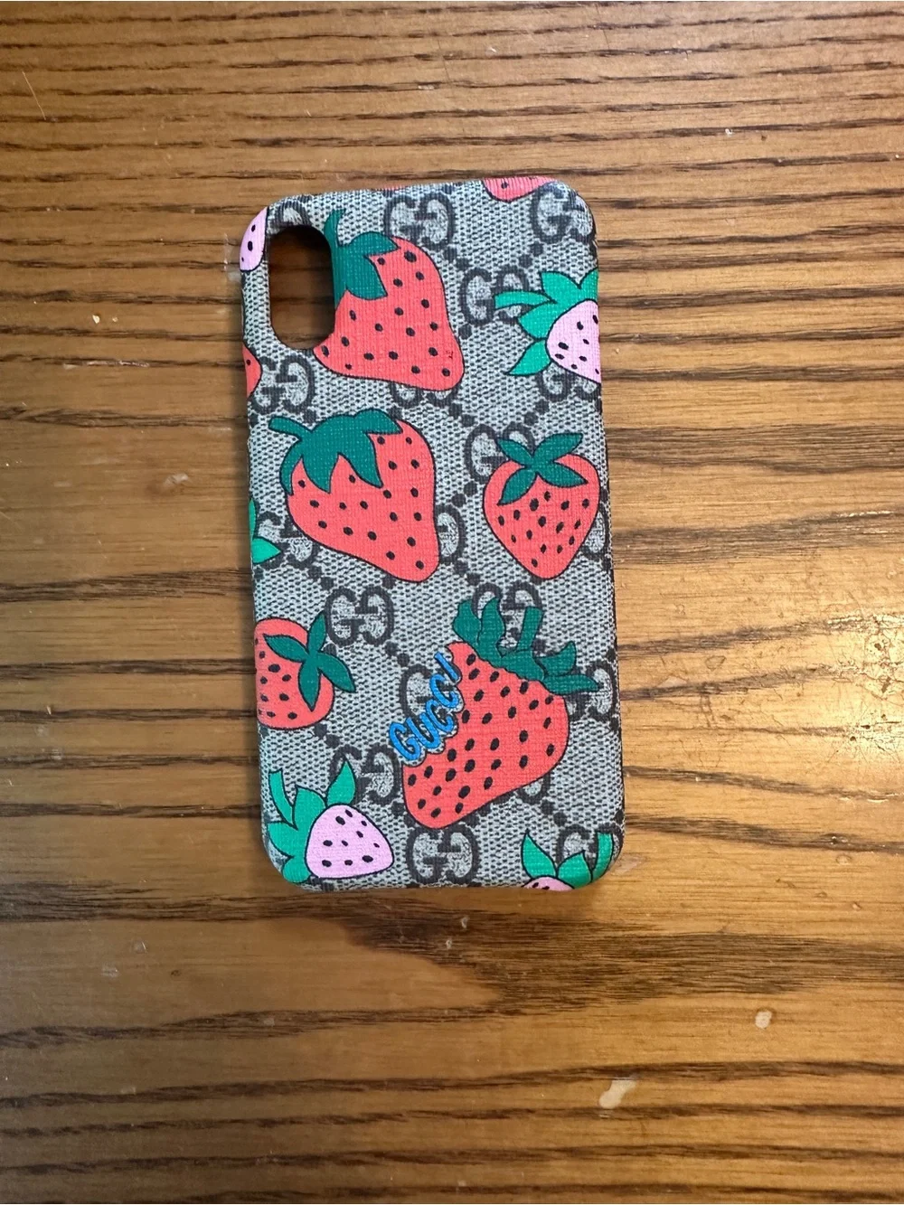 Authentic Gucci GG Strawberry Supreme iPhone XS Case NWOT Brown Suede Lining